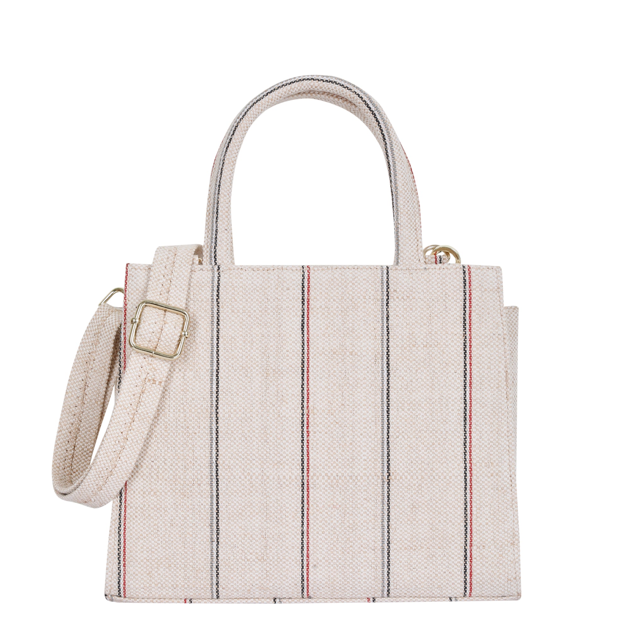 Women’s Canvas Top Handle Handbag – Handcrafted Fabric Beige Striped Tote Bag with Zipper, Ideal Crossbody Bag for Work or Travel