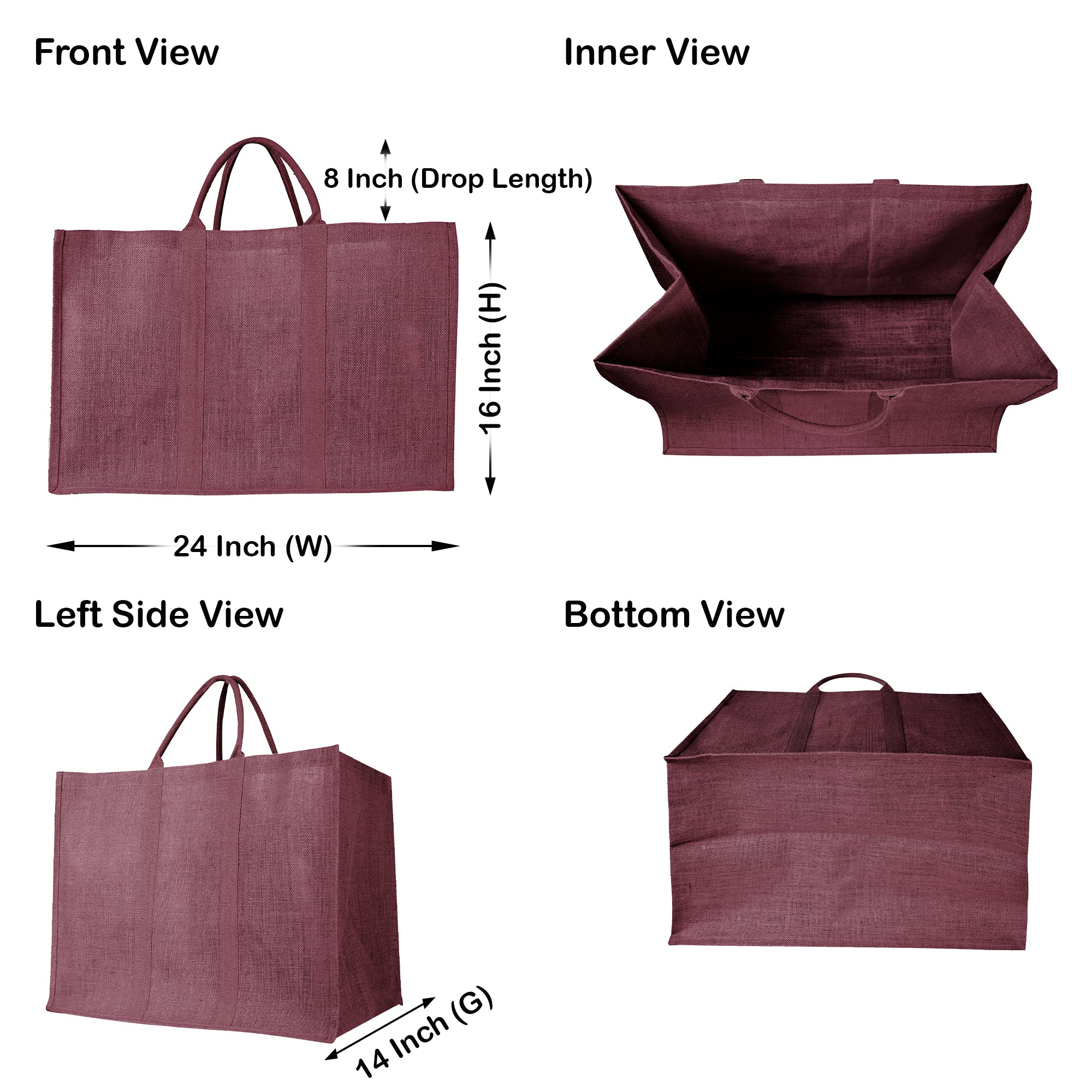 Jute Shopping Bags – Red, Pink, Green & Orange – Reusable Burlap Totes for Gifting, Promotions & Everyday Use (Packs of 4)