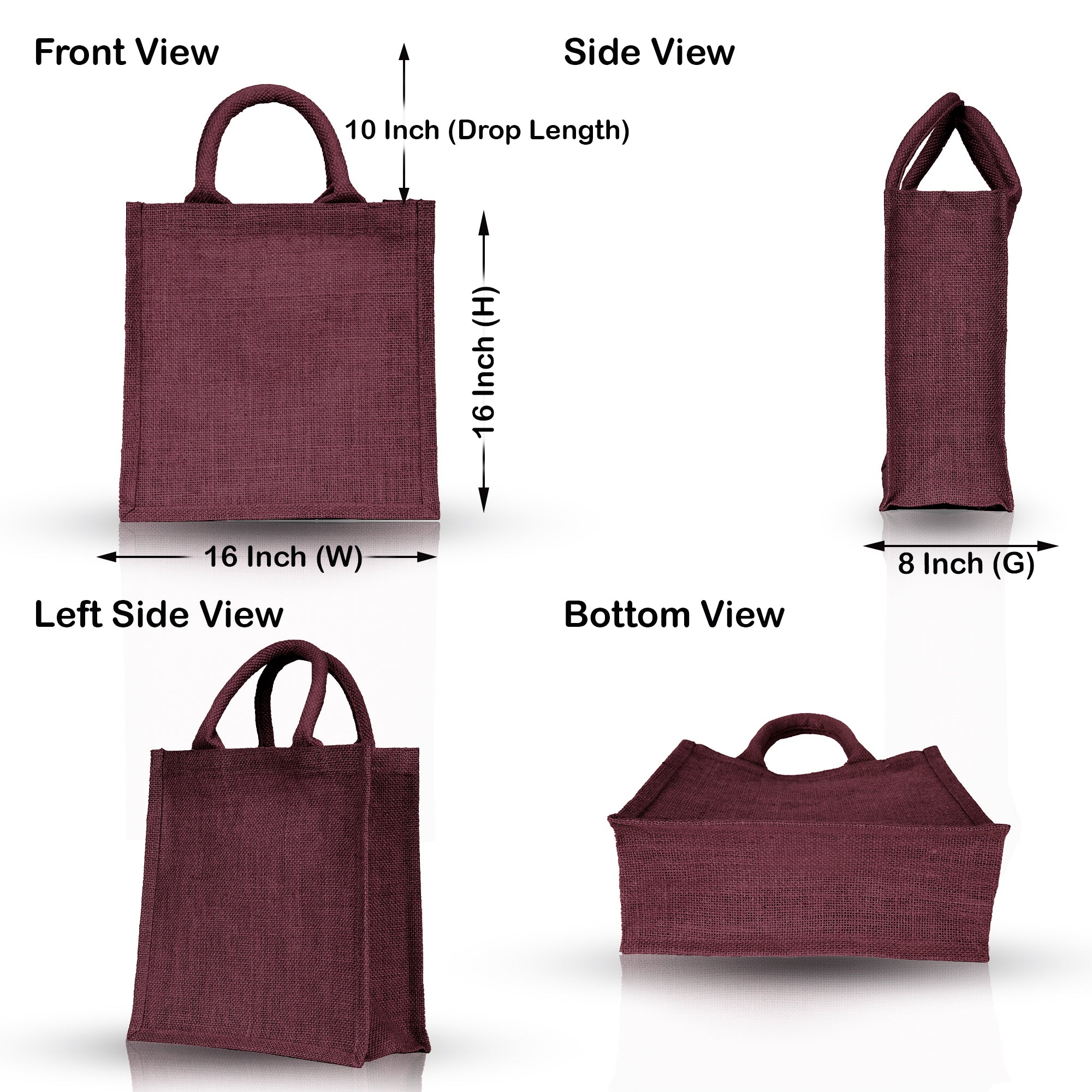 Jute Shopping Bags - Coloured Burlap Totes, Reusable for Gifting, Promotions & Daily Use (Packs of 4)