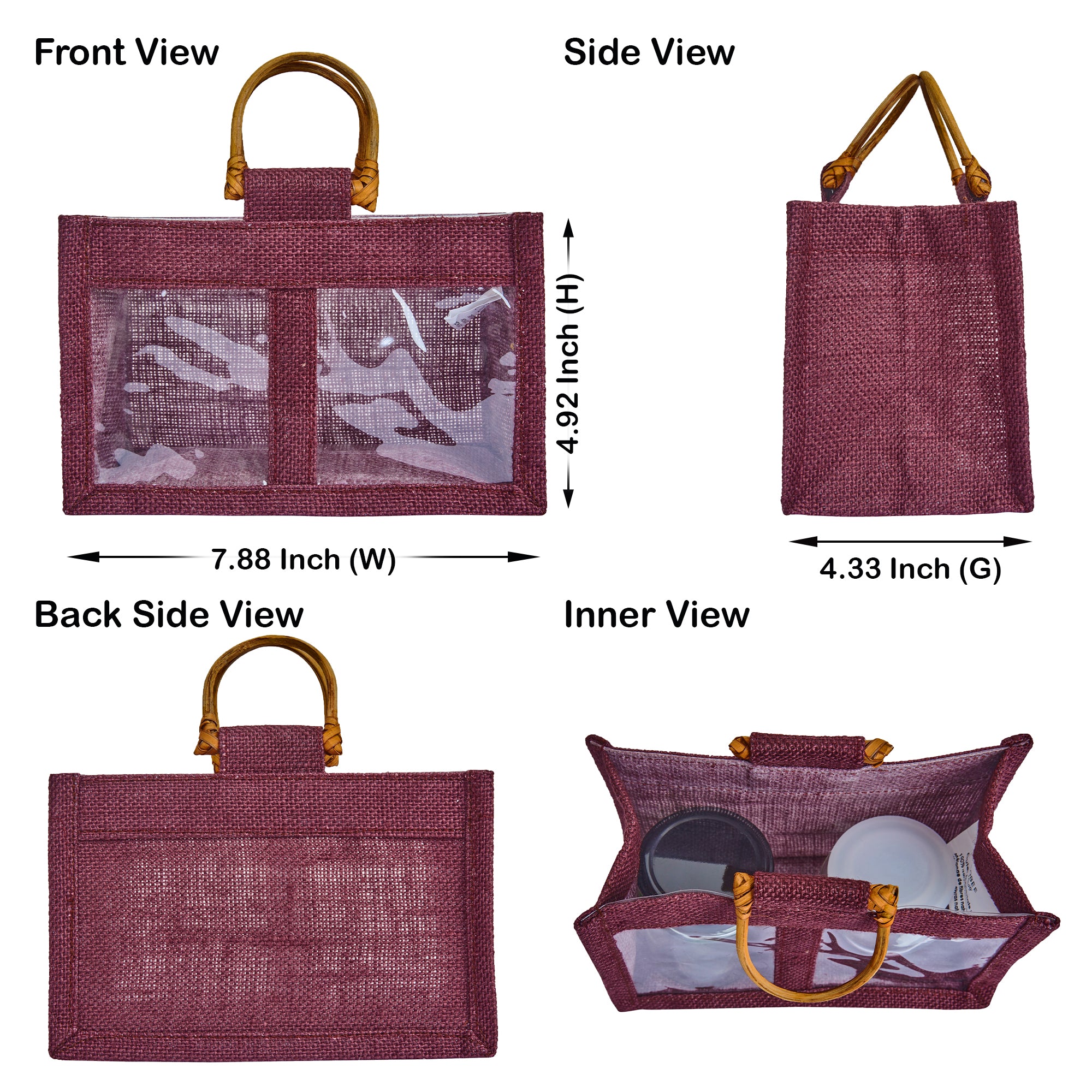 Coloured Jute Gift Bags with Cane Handles – Burlap Pouches for Weddings, Bridesmaid Gifts, Parties (7 Pcs)