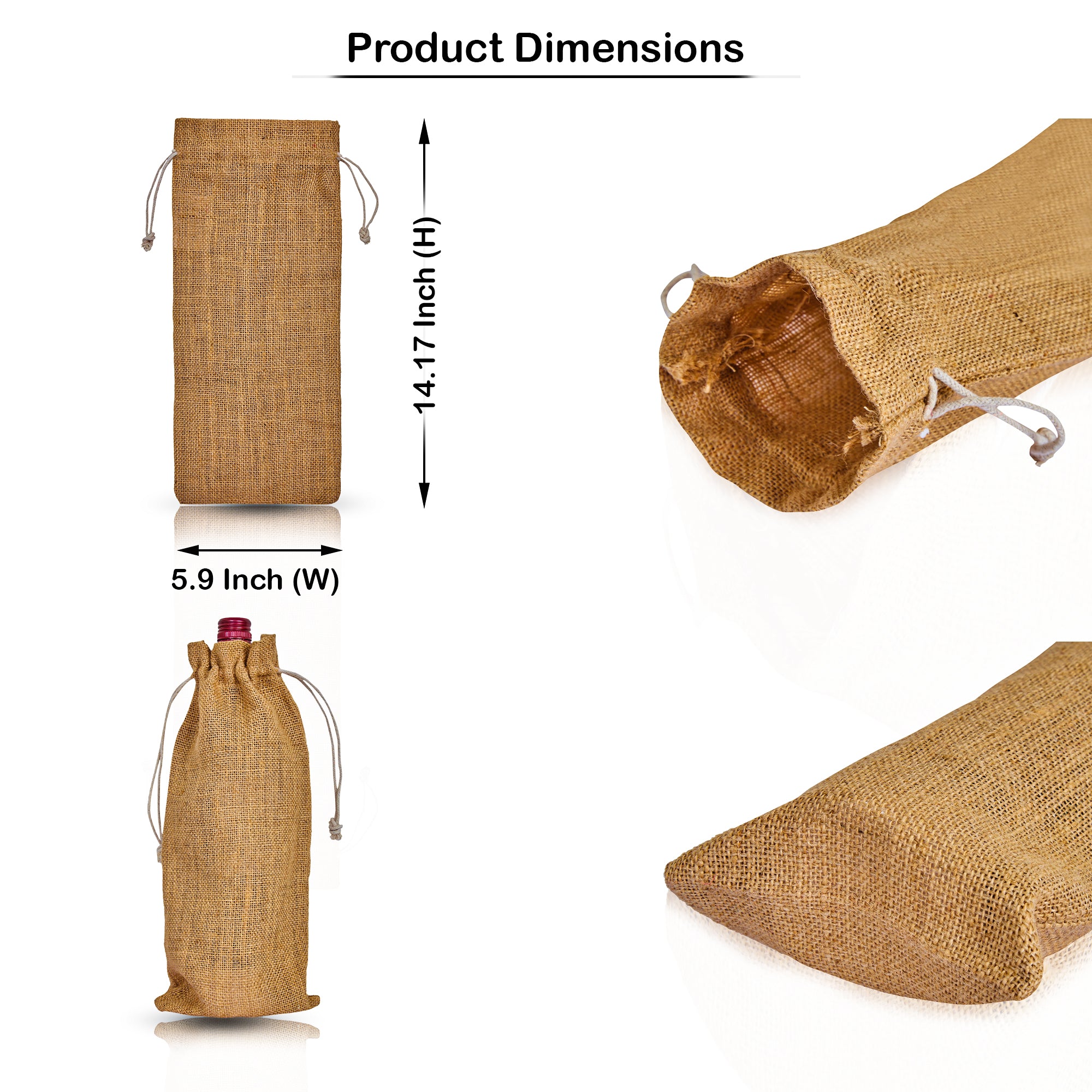 Reusable Jute Wine Bottle Bags – Burlap Drawstring Pouches for Wine & Bottles – Ideal for Weddings, Parties & Bulk Gift Packaging (Packs of 12)