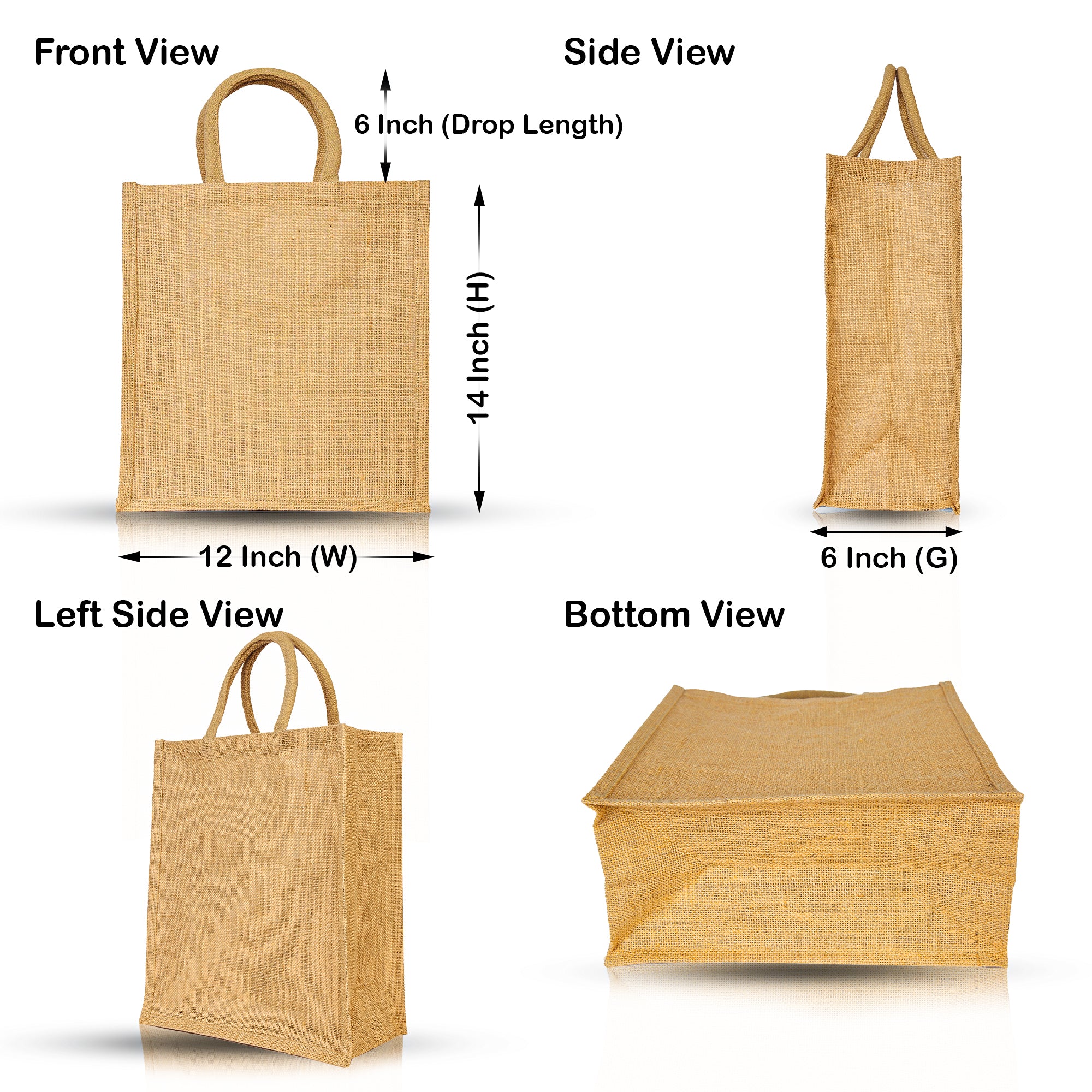 Reusable Jute Tote Bags, Burlap Gift, DIY, Beach, Wedding Use, Market Promotional Shopping Bags (Packs of 12)