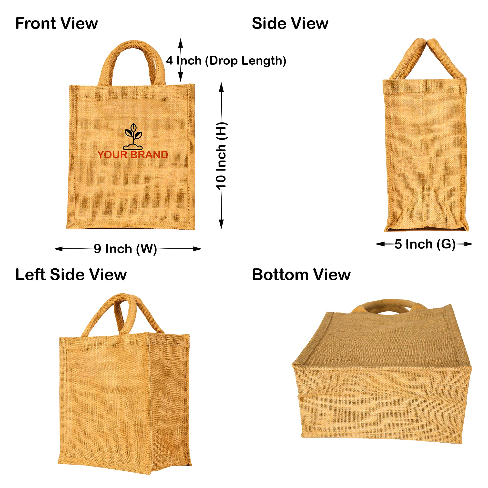 Jute Tote Bags with Tube Handles – Reusable Blank Burlap Gift Bags for Shopping, Weddings & Beach Trips (Packs of 8)
