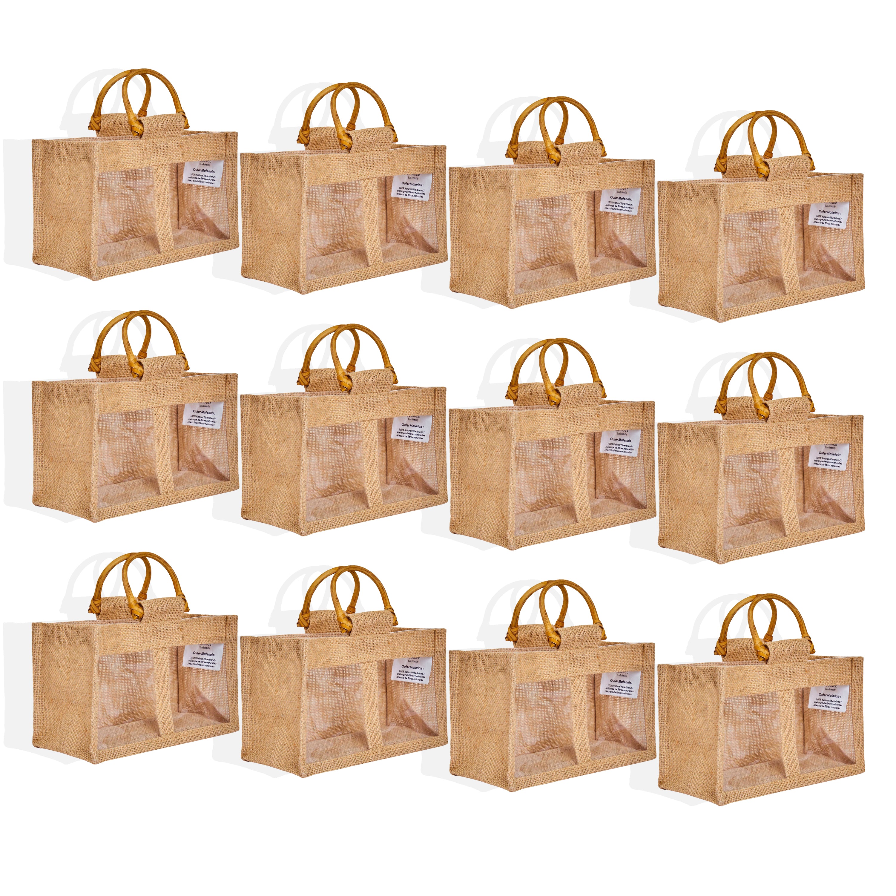 Reusable Jute Gift Bags with PVC Windows – Burlap Pouches for Weddings, Bridesmaid Party Gifts (12 Pcs)