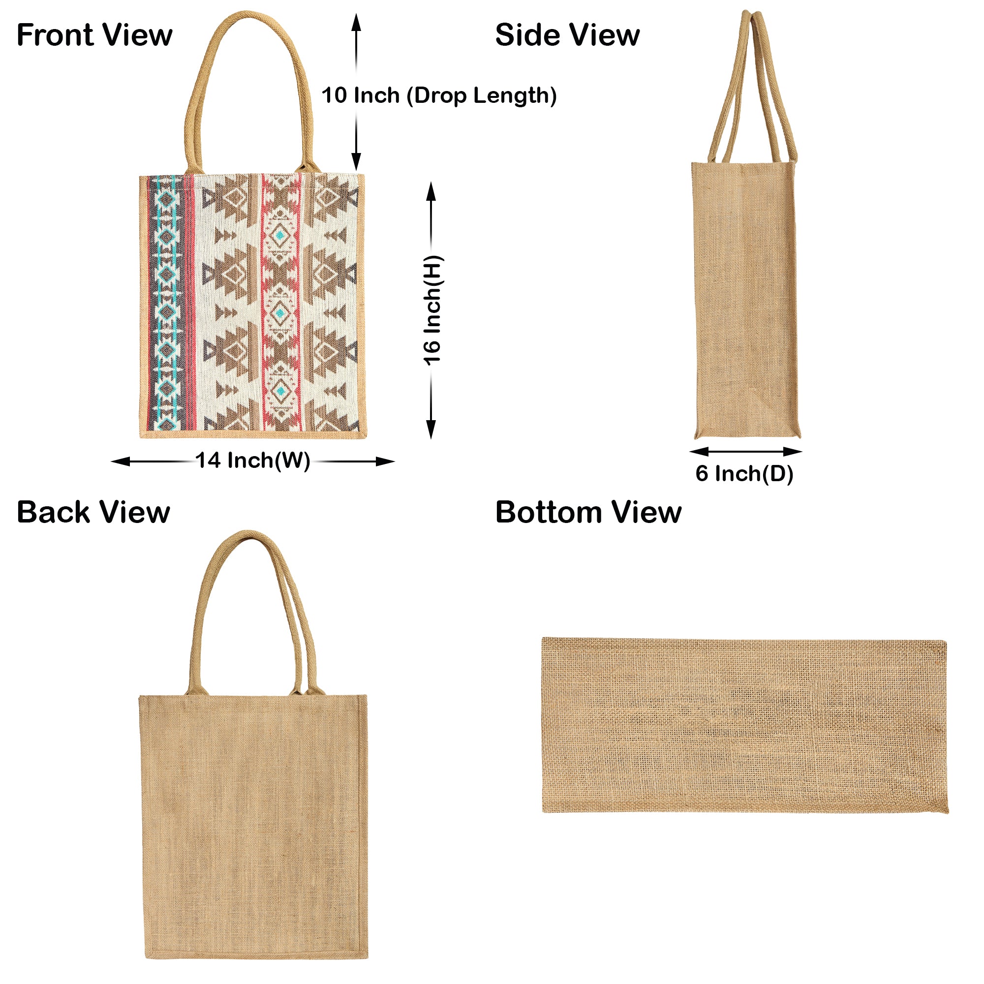 Premium Natural Reusable Jute Shopping Tote Bag - Groceries, Gifting, Travel, Christmas & Beach Trips.