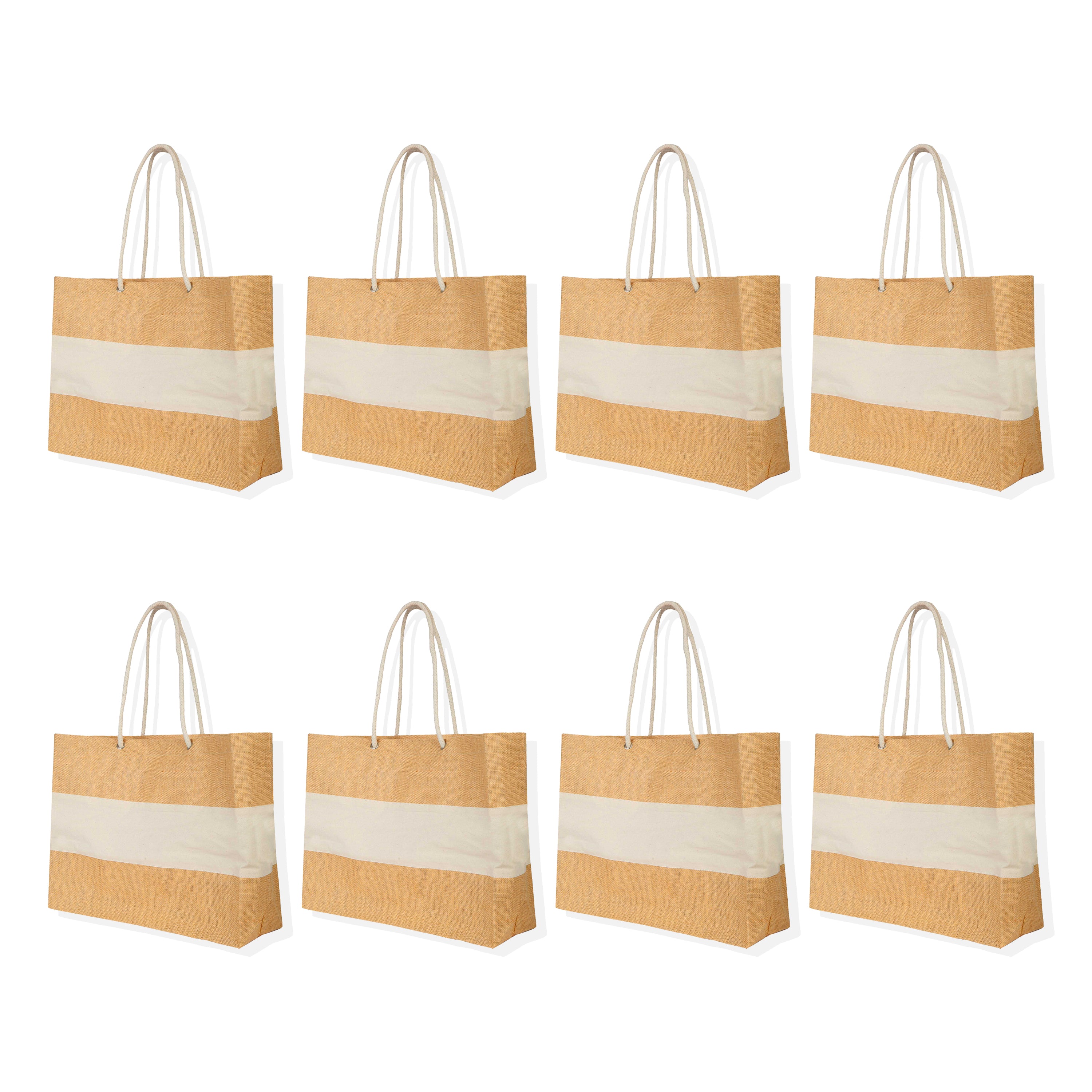 Jute Shopping Bags - Natural Burlap Totes, Reusable for Gifting, Promotions & Daily Use (Packs of 8)