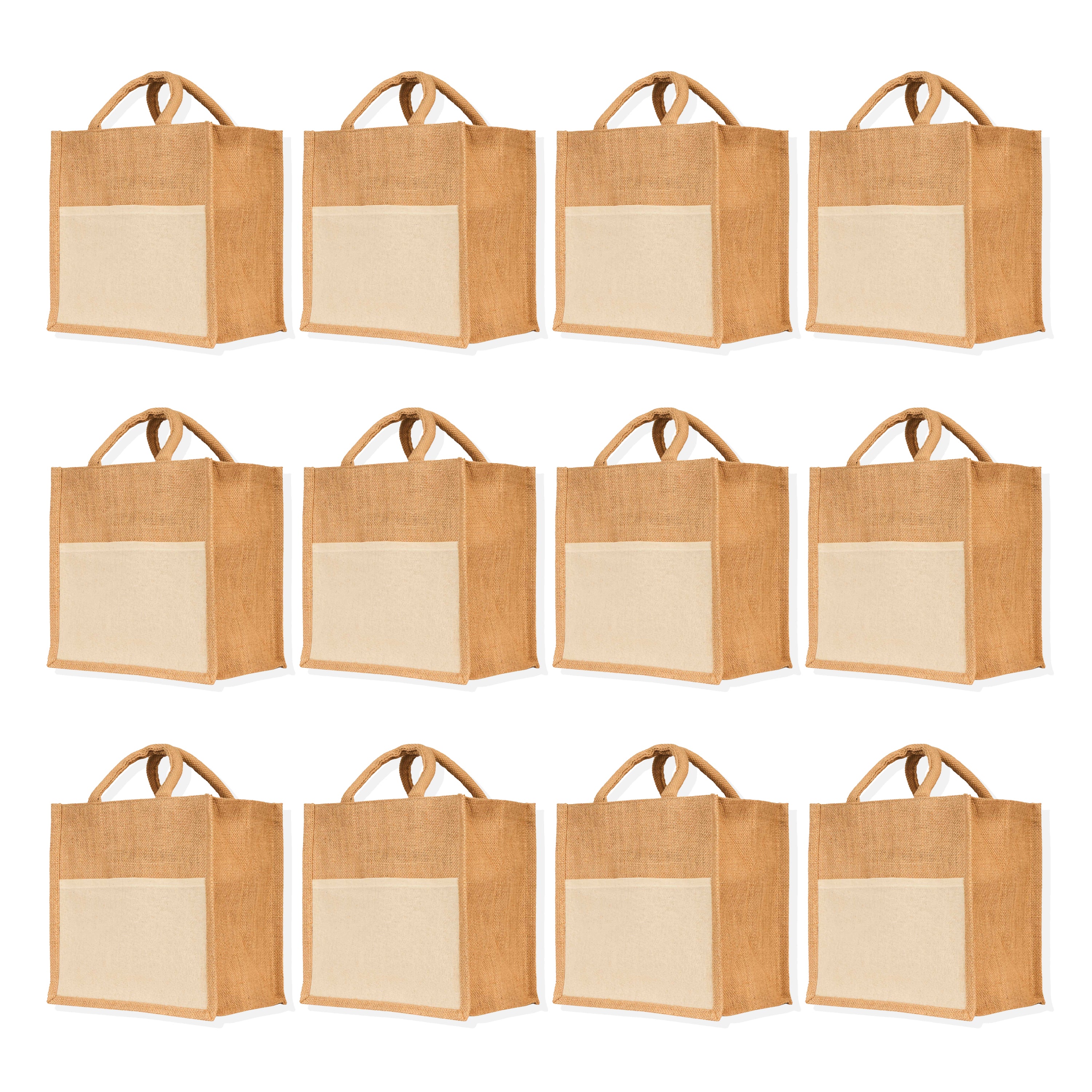 Jute Burlap Tote Bags – Reusable Totes for Shopping, Beach, Gifts, DIY Crafts, Travel & Weddings (Packs of 12)