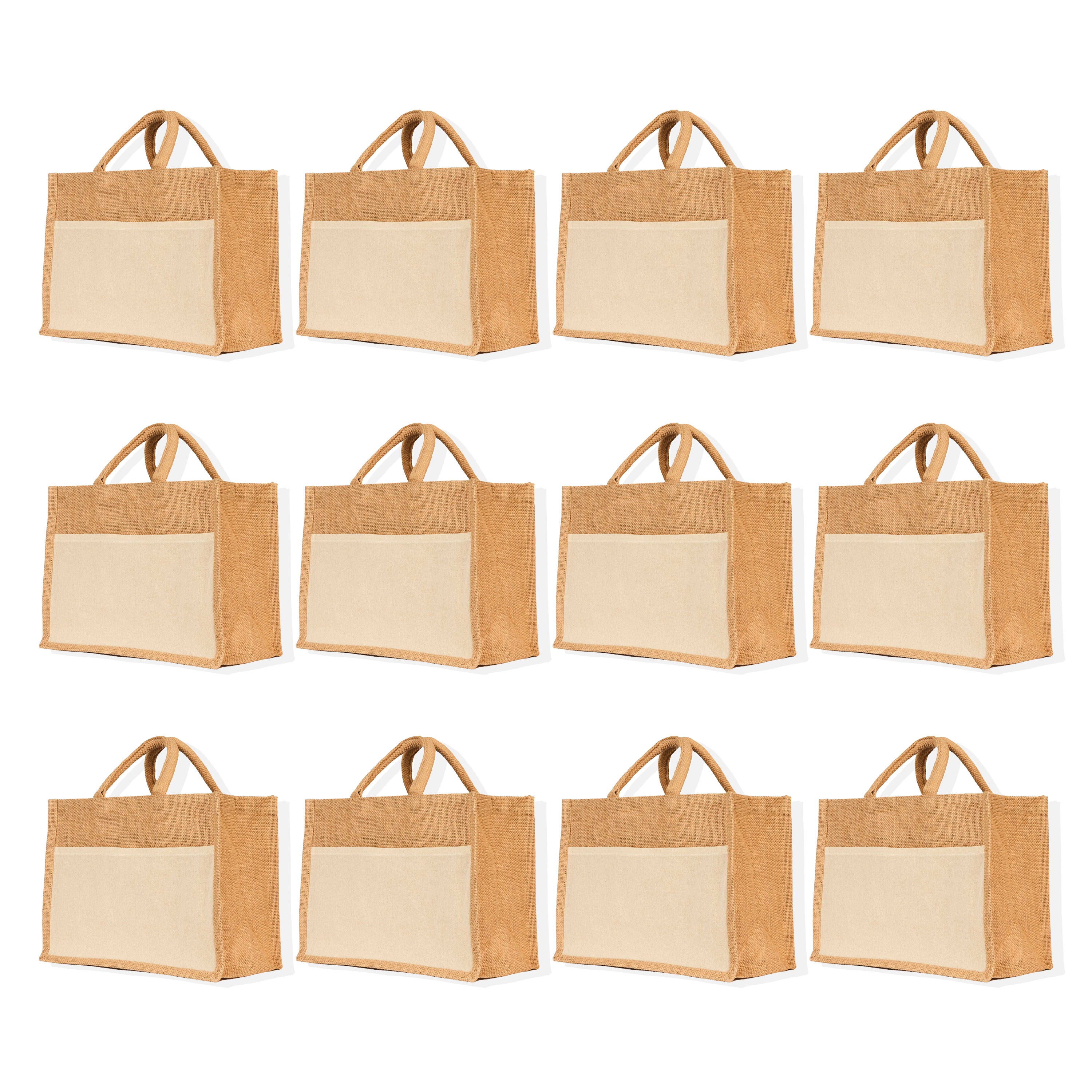 Jute Tote Bags, Reusable Burlap Shopping & Beach Bags, DIY Craft Bags for Gifts, Travel, Wedding (Packs of 12)