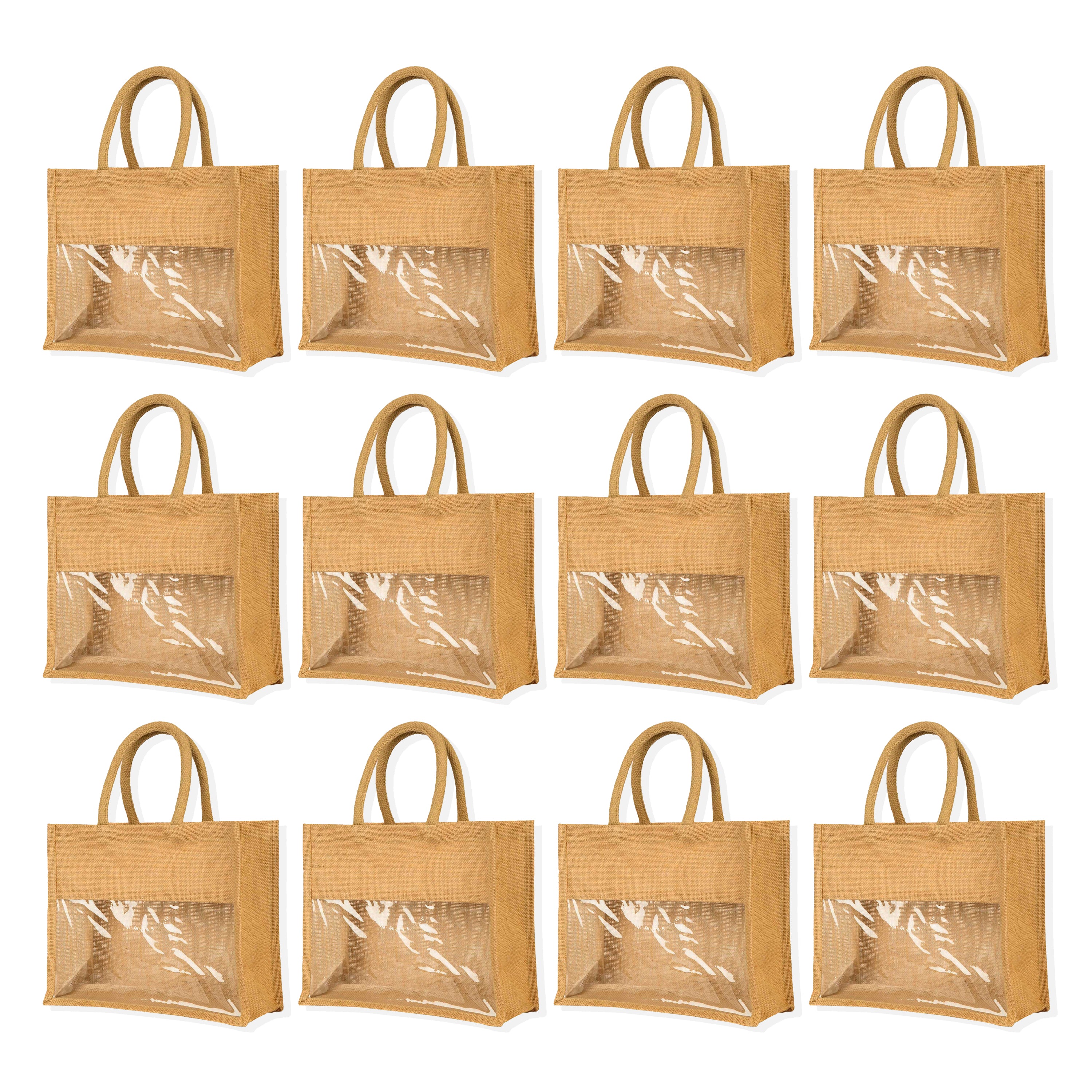 Jute Tote Bags with PVC – Gifts for Events, Weddings, New Year, Christmas, Promotional (Set of 12)
