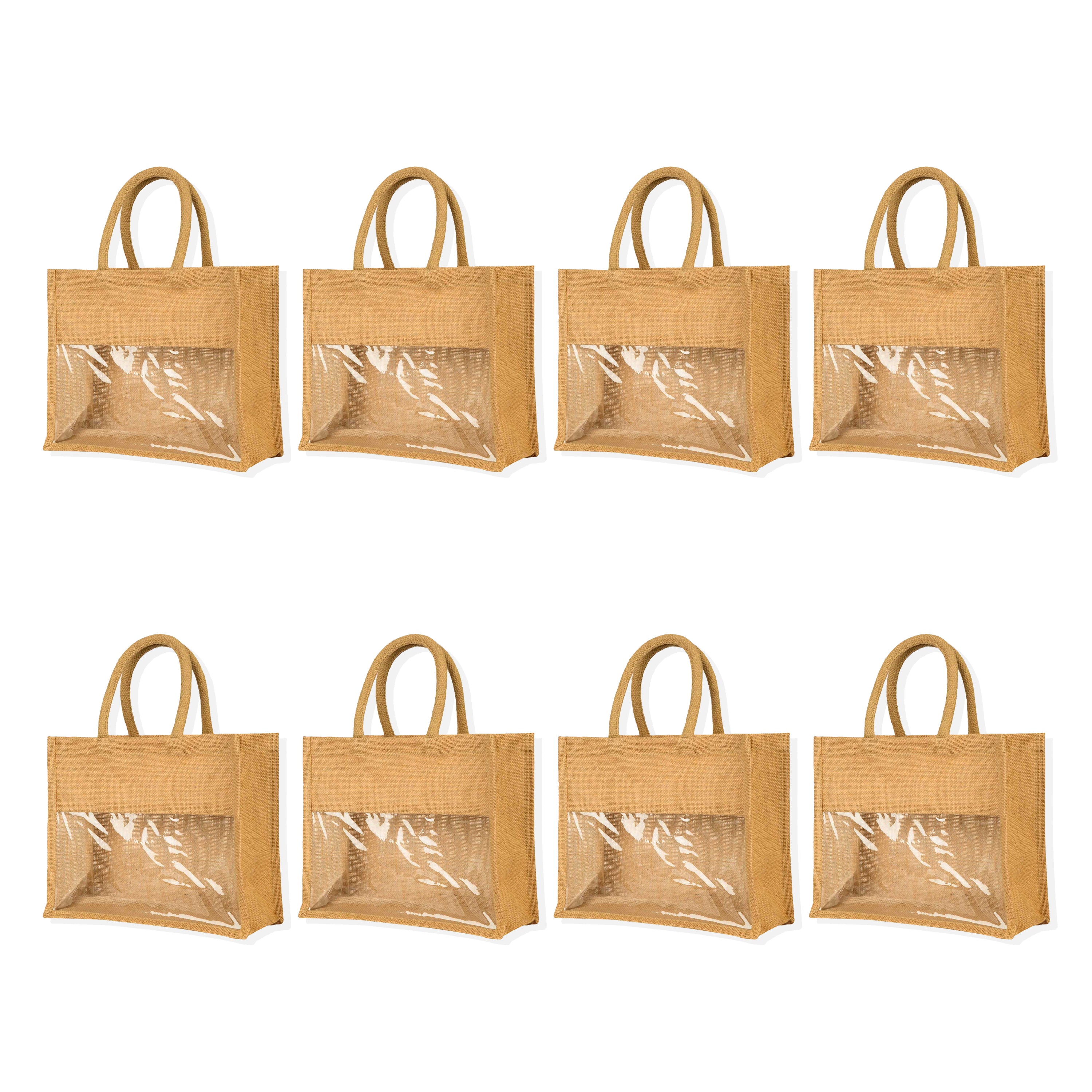 Jute Tote Bags with PVC Window – Reusable Gift Bags for Weddings, Christmas Parties, New Year & Special Occasions (Set of 8)
