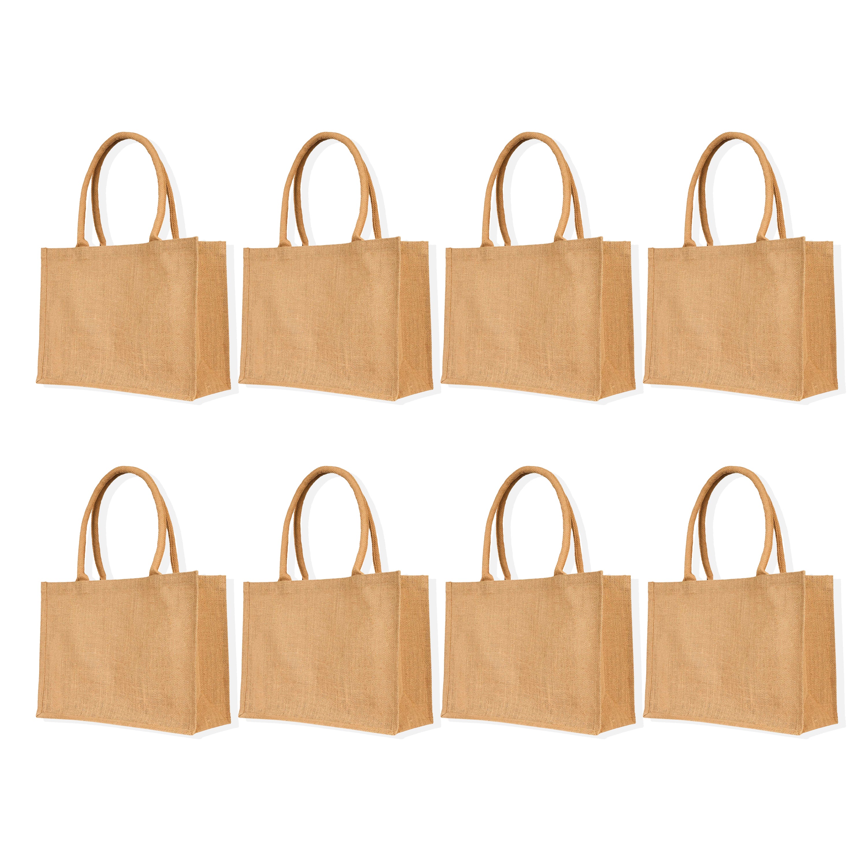Reusable Jute Tote Bags – Burlap Gift Totes for Women, Grocery Shopping, Weddings, Parties & Beach (Set of 8)