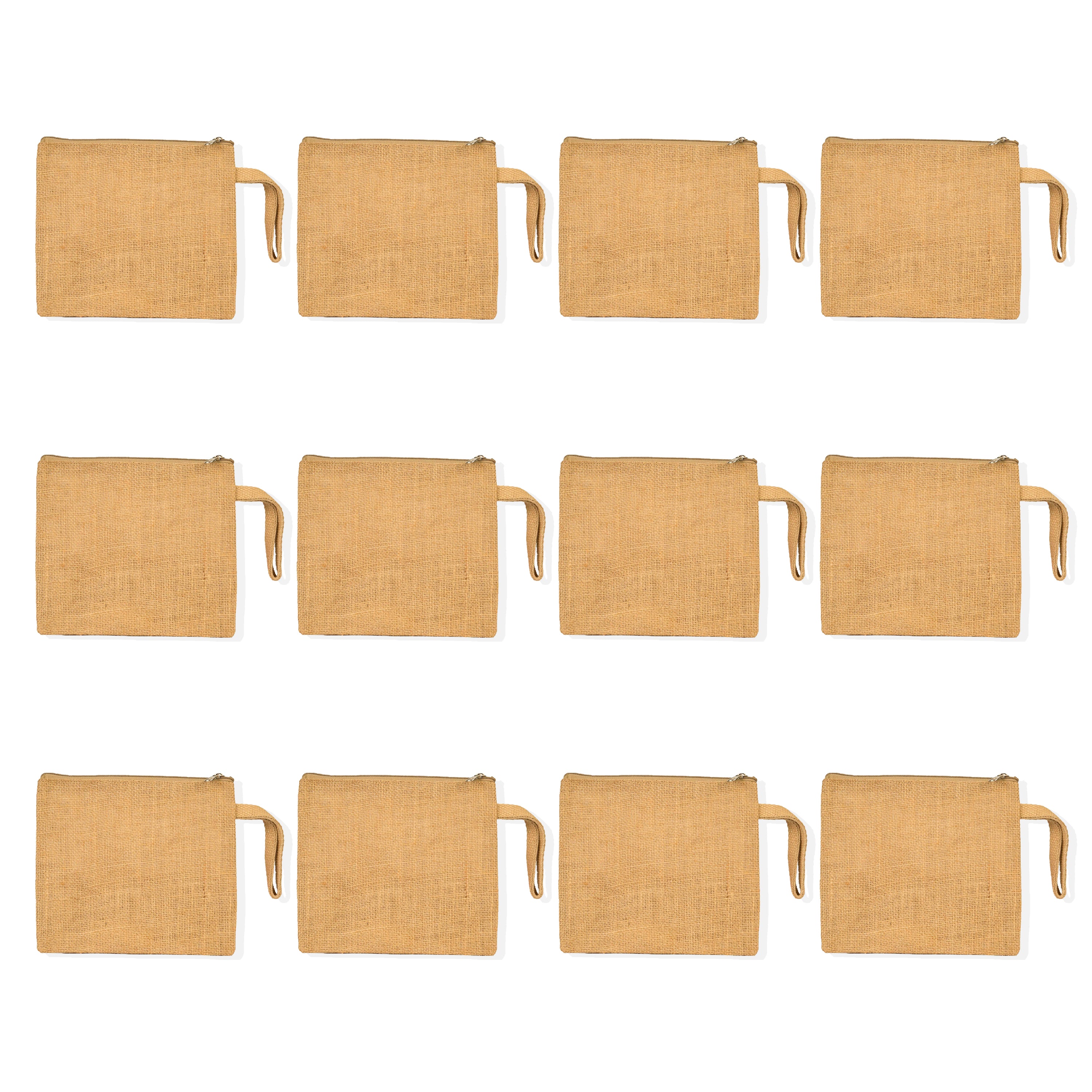 Jute Travel Pouches – Zippered Multipurpose Bags for Makeup, Toiletries, Stationery, and DIY Crafts (Set of 12)