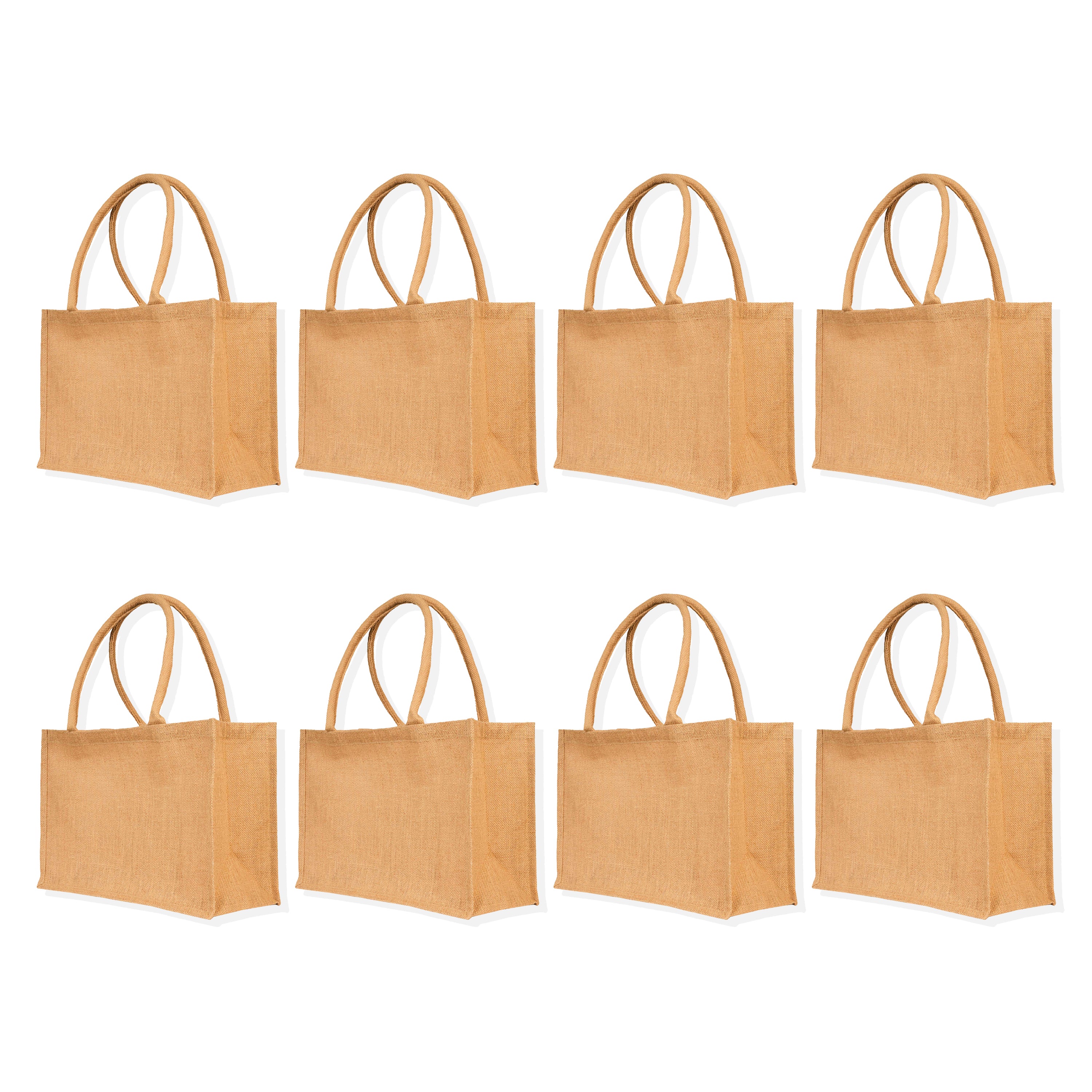Natural Jute Tote Bags – Reusable & Stylish for DIY, Weddings, Groceries, Beach Trips & Promotions (Packs of 8)