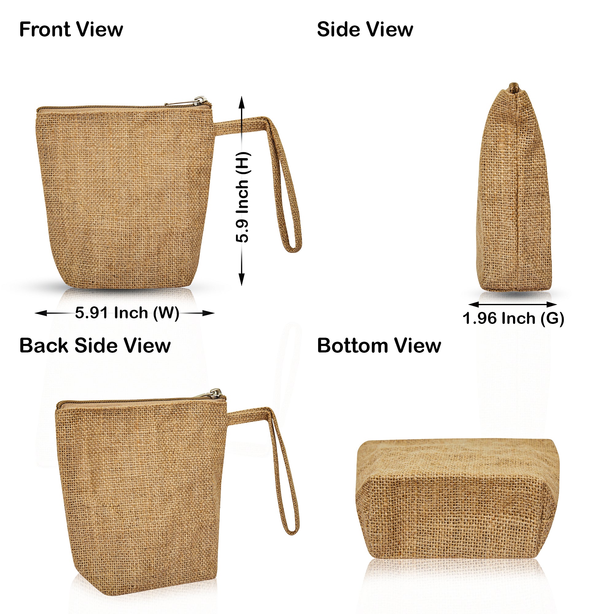 Natural Jute Makeup Bags – Women’s Travel Toiletry & Coin Pouches, Customizable Burlap Pouches (Set of 16)