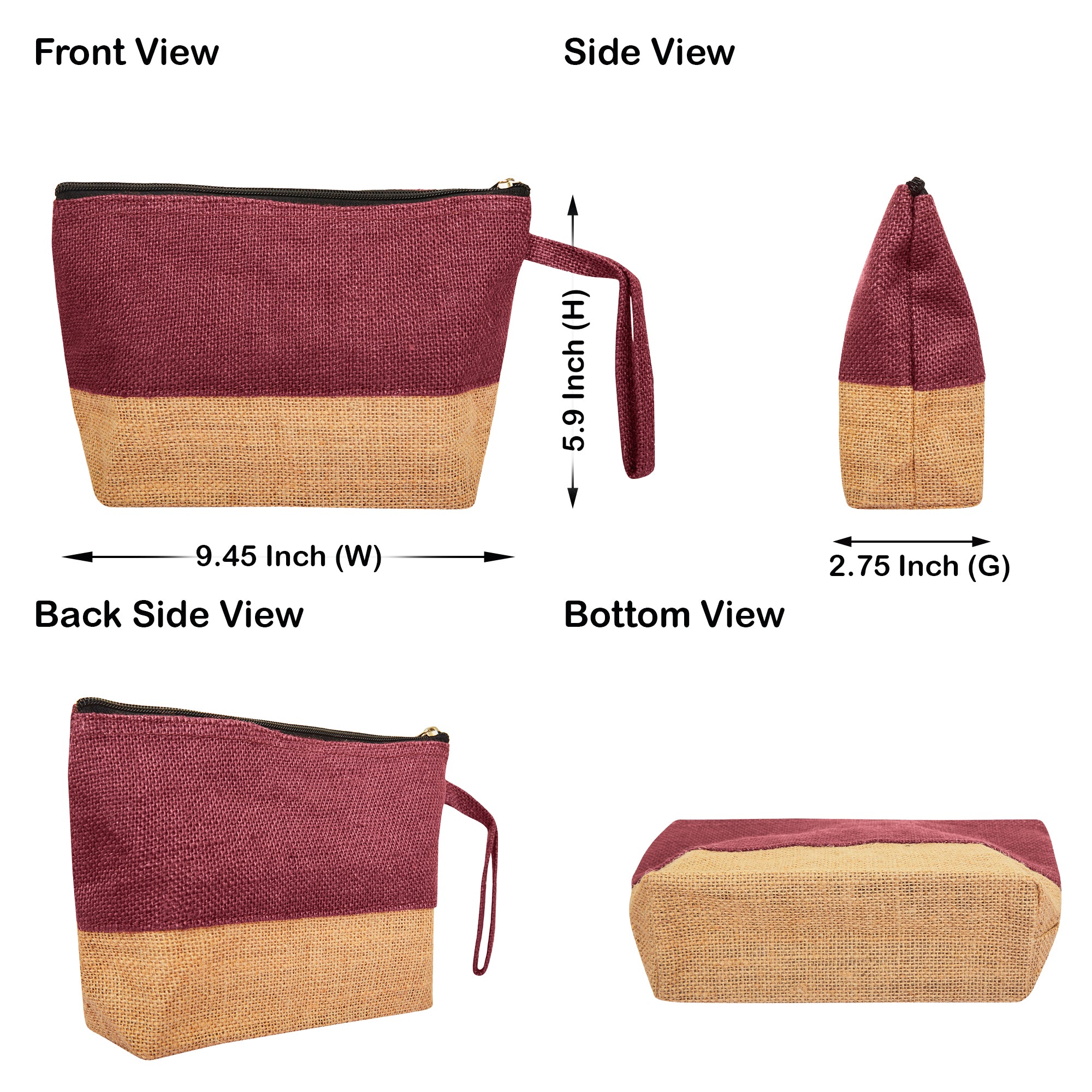 Unisex Jute Cosmetic Pouches – Multipurpose Zippered Burlap Bags for Makeup, Toiletries & Travel (Packs of 4)