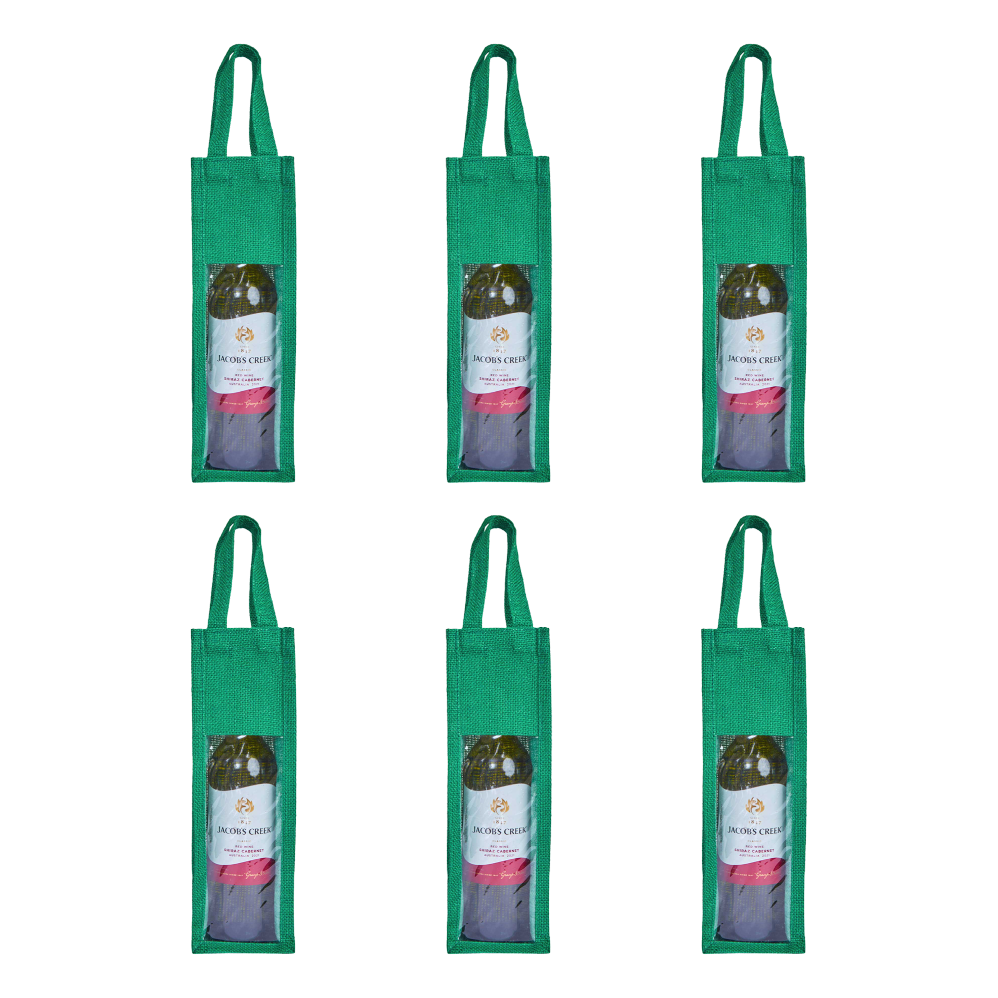 Reusable Jute Wine Gift Bags for Weddings, Parties, and Celebrations - Deep Red, Pink, Green & Orange Shades (Packs of 6)