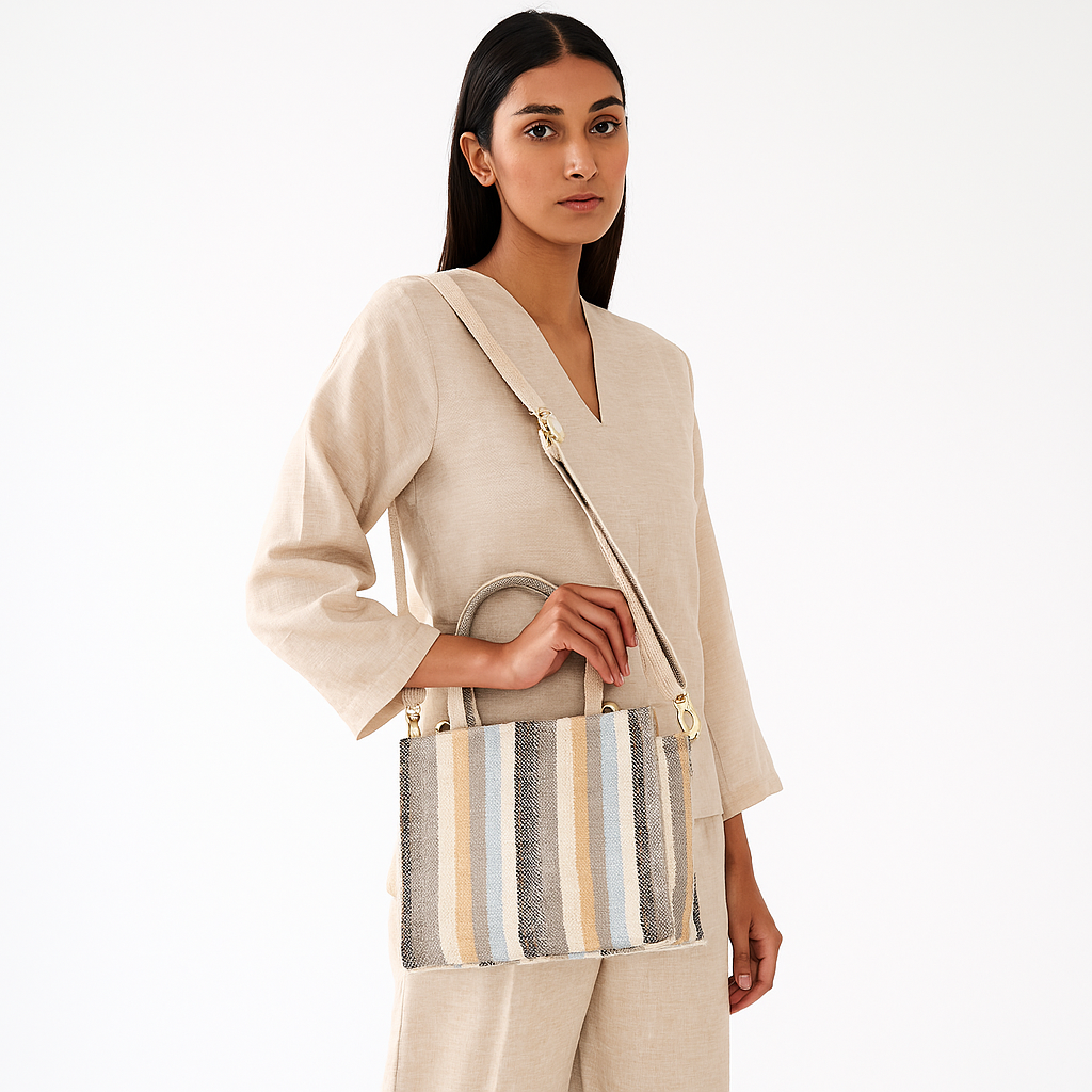 Top Handle Handbag for Women – Handcrafted Fabric Multicolor Canvas Tote Bag with Zipper, Crossbody Purse for Daily Use, Work & Travel