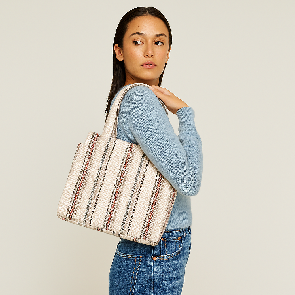 Top Handle Handbags for Women -Hand Crafted Brown & Grey Canvas Tote Bags with Zipper Crossbody Tote Bag- Daily Use, Travel, Work