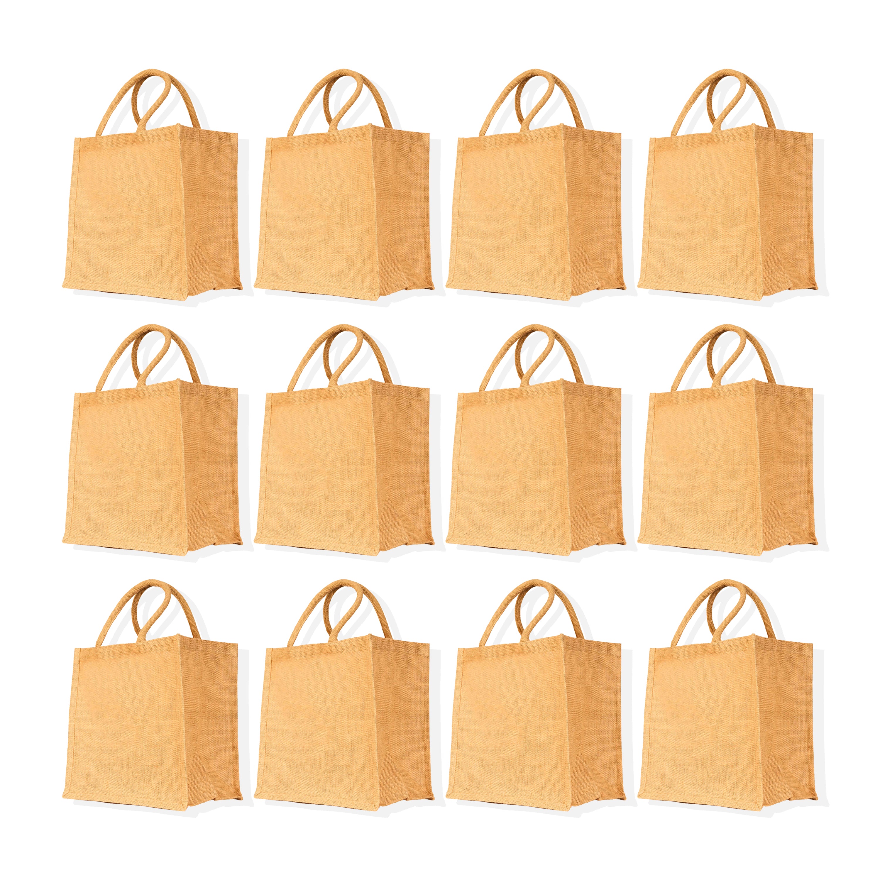 Unisex Jute Tote Bag, Reusable Shopping Bags, Wedding, Gift, Bulk Kitchen Reusable Grocery Bags (Packs of 12)